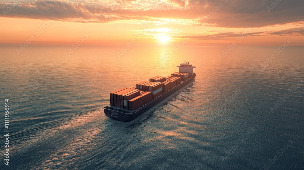 Container Ship Sailing at Sunset