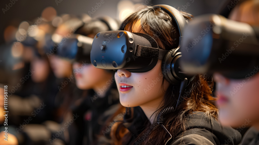 Group of School Children Using VR Glasses for a Virtual Reality Lesson on Innovation Group of School Children Using VR Glasses for a Virtual Reality Lesson on Innovation