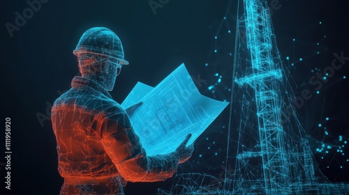 Innovative construction planning in digital engineering offshore oil rig 3d visualization industrial environment technical perspective future concepts