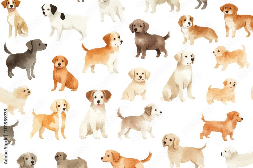 Fototapeta premium A collection of dogs in various colors and sizes are shown in a pattern