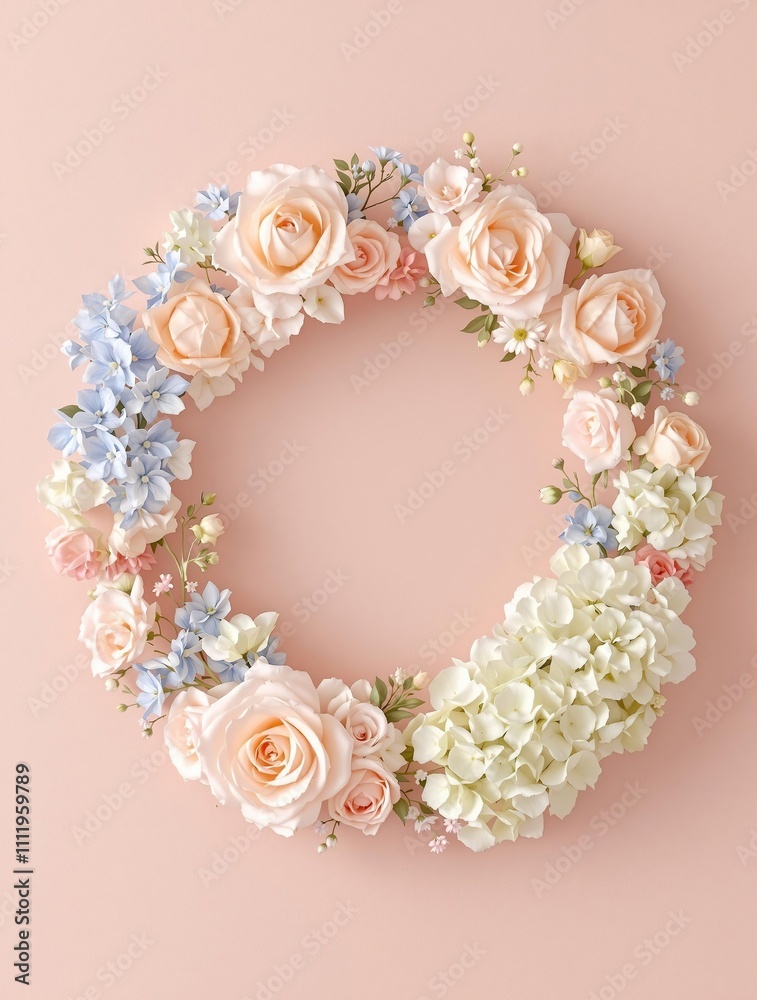 A beautiful arrangement of pastel-colored flowers in a circular pattern on a soft pink background with intricate details, soft focus, feminine, gentle, abstract background A beautiful arrangement of pastel-colored flowers in a circular pattern on a soft pink background with intricate details, soft focus, feminine, gentle, abstract background