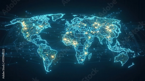 Digital map with global hot zones, climate change, representing environmental impact across regions
