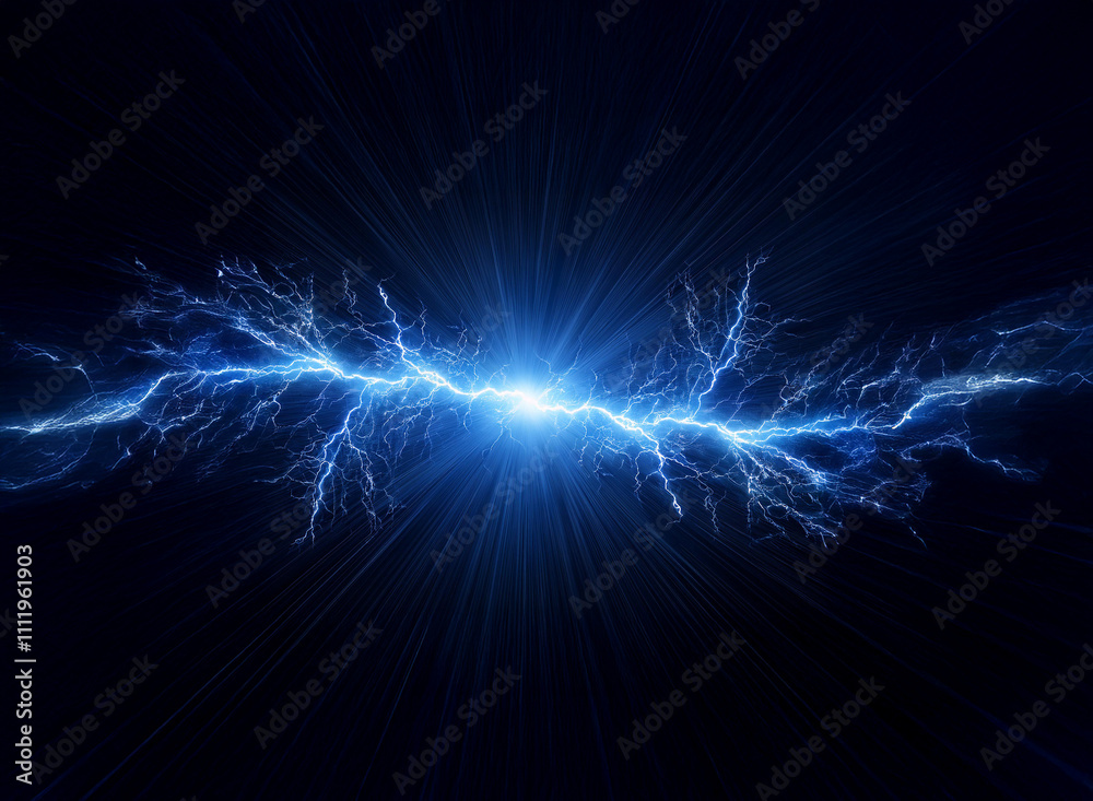 A brilliant blue electrical discharge, resembling lightning, bursts forth from a central point, radiating energy across a dark background. The intense light creates a dramatic, powerful visual. A brilliant blue electrical discharge, resembling lightning, bursts forth from a central point, radiating energy across a dark background. The intense light creates a dramatic, powerful visual.