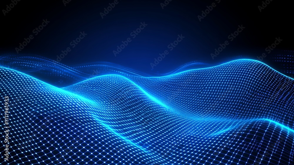 Abstract Blue Wave Pattern with Glowing Points and Digital Mesh Effect for Technology Background Abstract Blue Wave Pattern with Glowing Points and Digital Mesh Effect for Technology Background