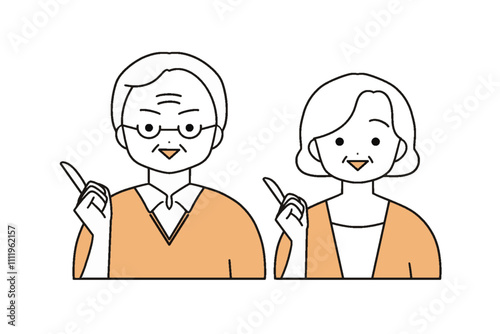 指差しをするシニア夫婦のイラスト　上半身