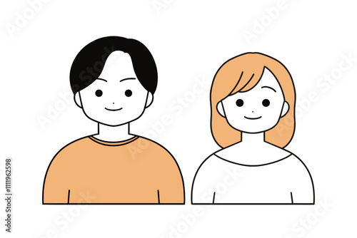 笑顔の若い男女のイラスト　上半身