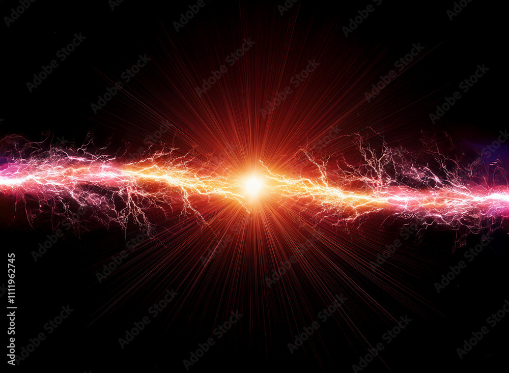 Clashing energy streams, vibrant red and purple, converge in a brilliant, central explosion of light against a dark backdrop. The powerful beams create a dynamic, electrifying visual. Clashing energy streams, vibrant red and purple, converge in a brilliant, central explosion of light against a dark backdrop. The powerful beams create a dynamic, electrifying visual.