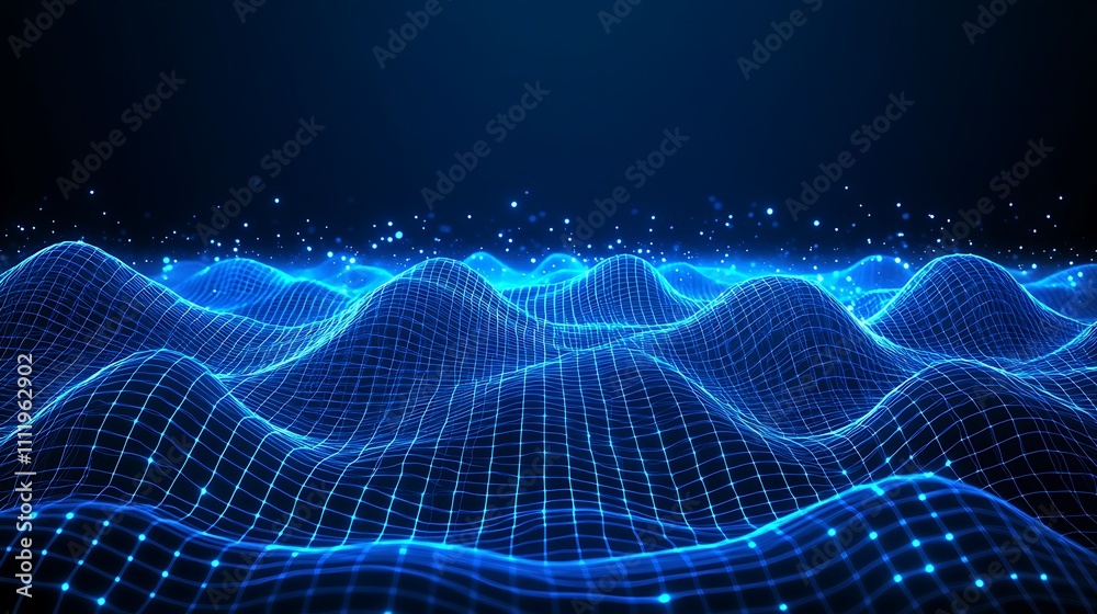 Abstract Digital Landscape of Vibrant Blue Wave Patterns with Glowing Points in a Futuristic 3D Representation Abstract Digital Landscape of Vibrant Blue Wave Patterns with Glowing Points in a Futuristic 3D Representation