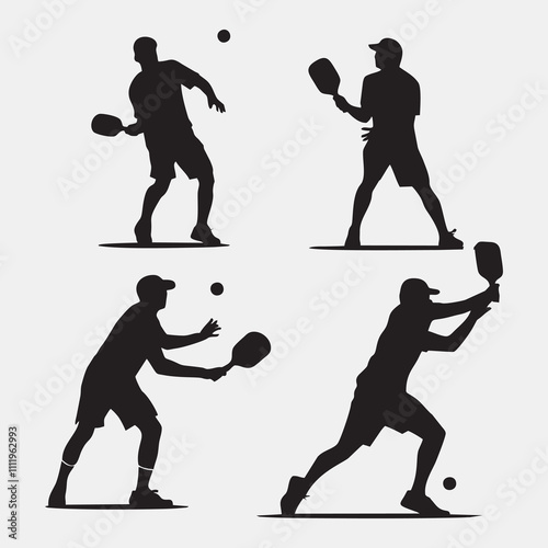 Silhouette Pickleball Players in Action - Dynamic Sports Poses