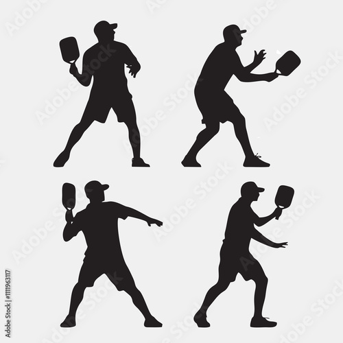 Silhouette Pickleball Players in Action - Dynamic Sports Poses