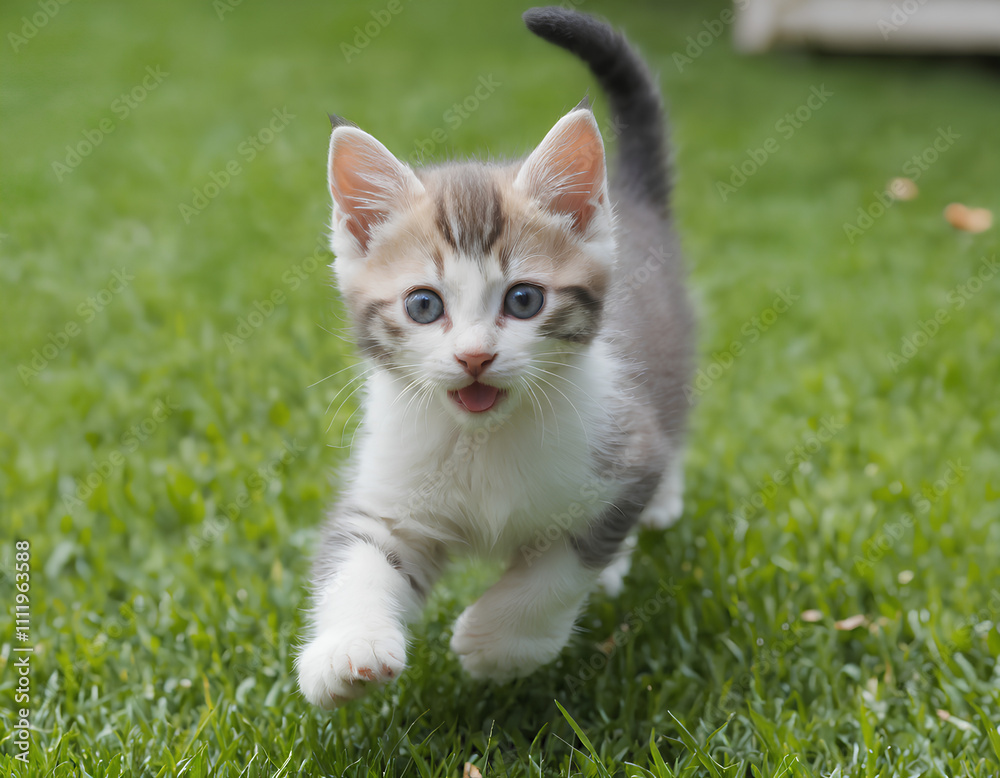 a young cat running around in the yard a young cat running around in the yard