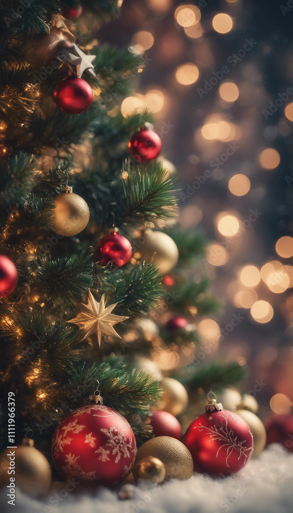 Merry Christmas Poster With Christmas Tree Ornaments vertical Merry Christmas Poster With Christmas Tree Ornaments vertical