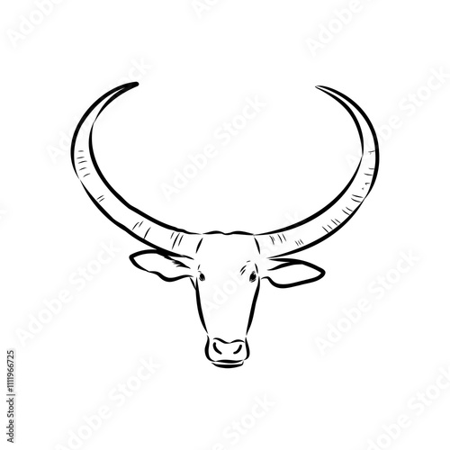 Bull in doodle style. Icons sketch hand made. Vector editable stroke.