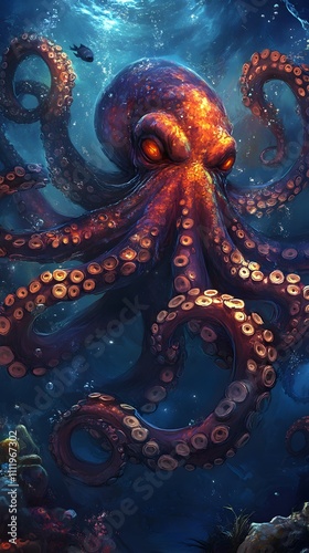 Underwater Scene with Incredible Commotion of an Octopus, Angry octopus wallpaper