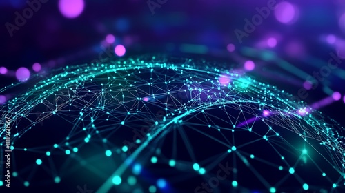 Abstract futuristic digital connection with glowing lines and dots representing data and technology in space