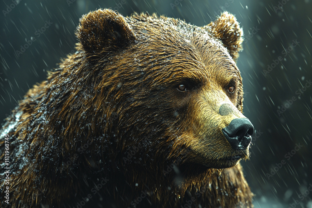 Obraz premium Grizzly Bear in the Rain A Majestic Portrait