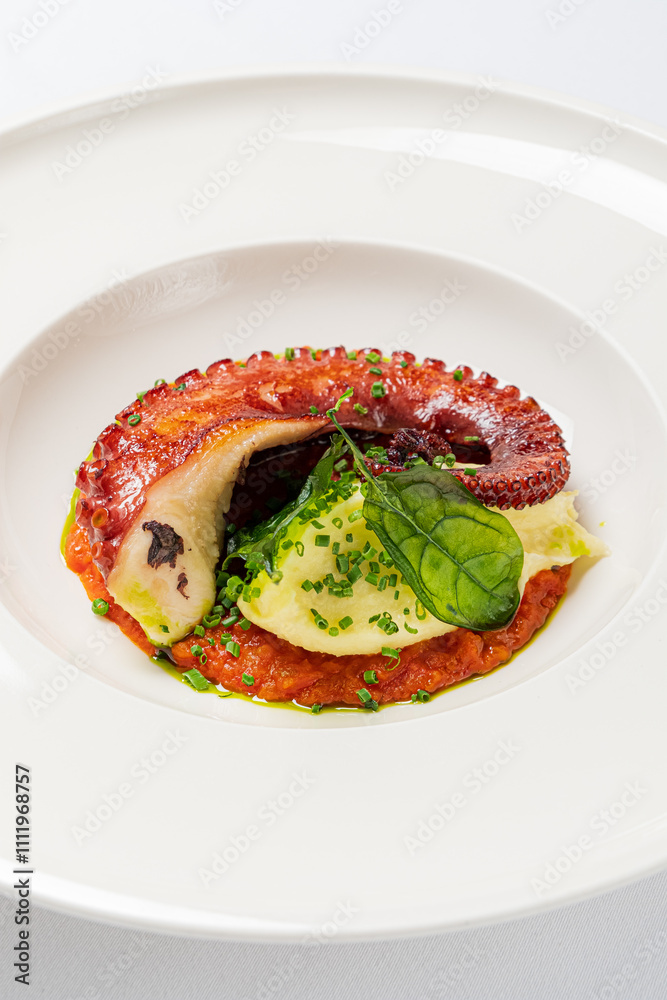 octopus with puree and sauce octopus with puree and sauce