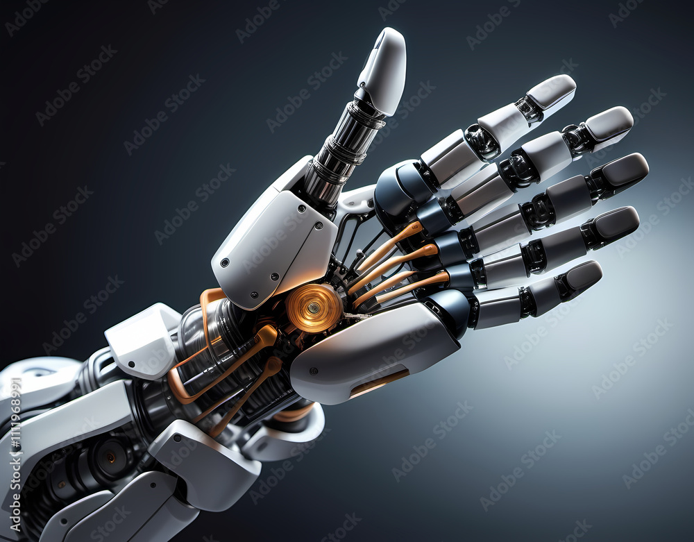A robotic arm manipulating 3D data visualizations projected in mid-air. Generative AI A robotic arm manipulating 3D data visualizations projected in mid-air. Generative AI