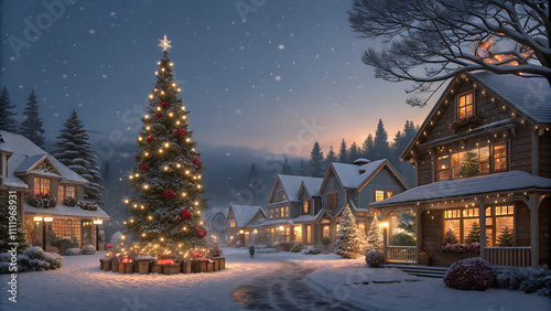 "Captivating winter wonderland filled with snow-covered trees, sparkling ice, and a serene, magical atmosphere that transports you to a festive holiday escape"