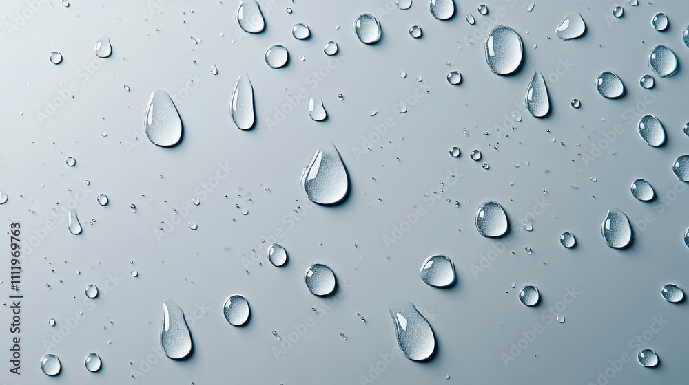 Close-up of clear water droplets on a smooth surface, creating a refreshing and tranquil atmosphere. Close-up of clear water droplets on a smooth surface, creating a refreshing and tranquil atmosphere.