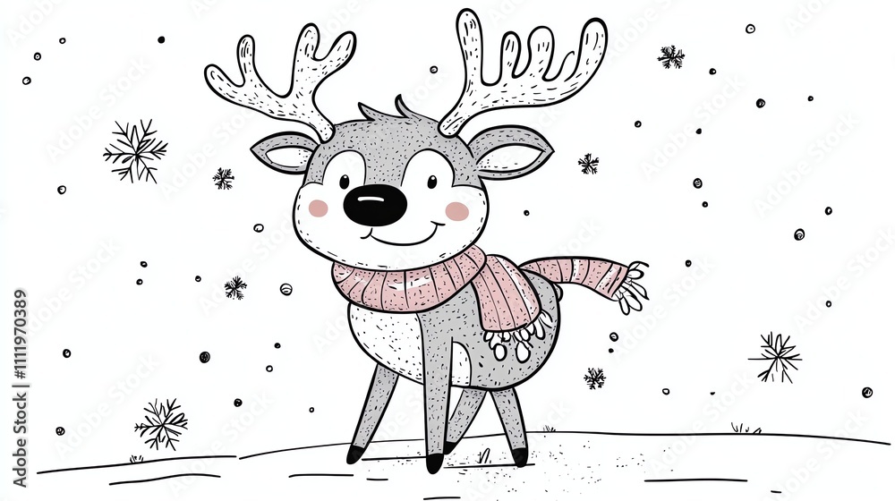 Fototapeta premium A cute cartoon reindeer wearing a scarf.