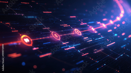 colorful timeline graph concept. Futuristic digital interface with glowing elements and data flow