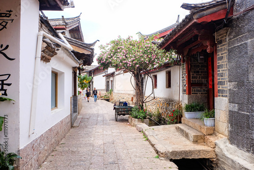 Chinese Traditional Pagoda, Pavilion and Arch Bridge at the Black Dragon Pool Park, Lijiang Old Town 