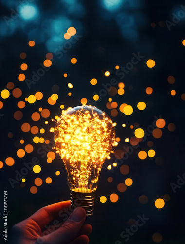 Person catching floating glowing ideas in a net, symbolizing gathering creative business concepts, idea collection, innovation in business