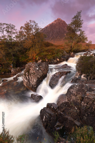 Glen Etive Mor Waterfall in Glencoe Valley, Scotland