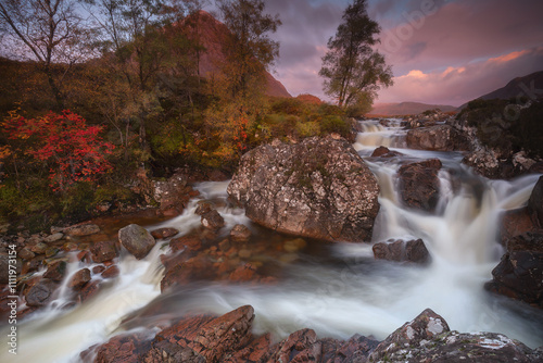 Glen Etive Mor Waterfall in Glencoe Valley, Scotland