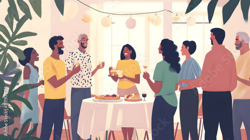 Family gathering with diverse relatives and friends celebrating a special occasion