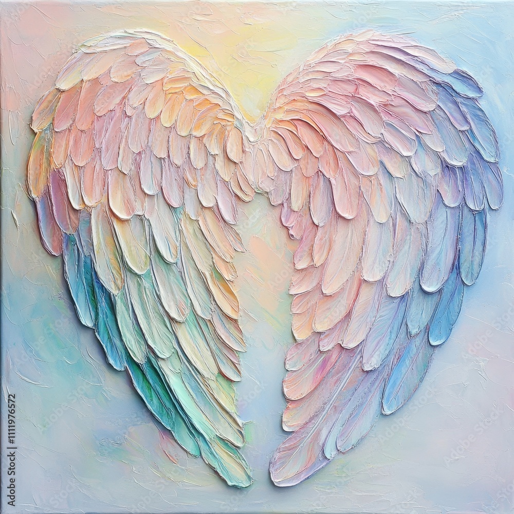 Obraz premium Colorful Angel Wings in a Soft Sky Background
