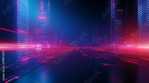 Wallpaper Mural Futuristic Cityscape with Neon Lights and Digital Elements in a Cyberpunk Style Torontodigital.ca