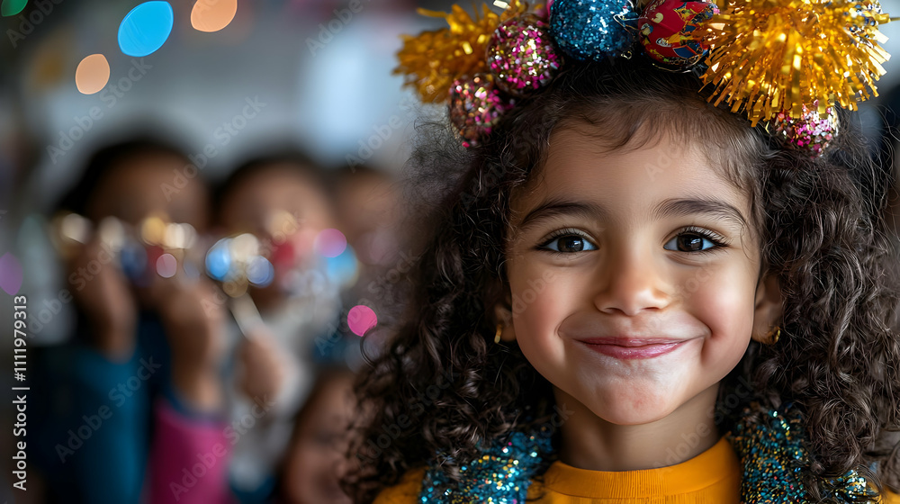 Joyful Children Celebrating New Year with Sparklers and Colorful Decorations