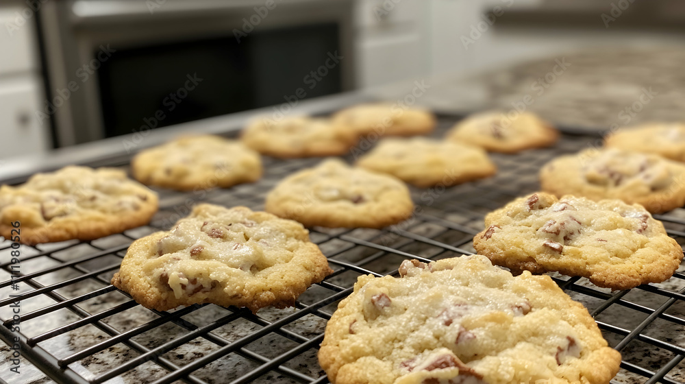 Freshly baked cookies on a cooling rack Freshly baked cookies on a cooling rack