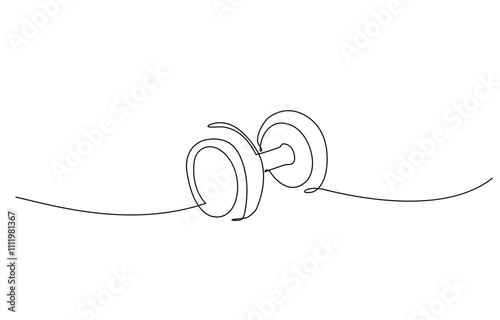 Continuous one line drawing of Dumbbell - Barbell gym equipment, Drawing of dumbbell in continuous single line style. Sport equipment in linear style. Outline symbol for design of poster, banner.