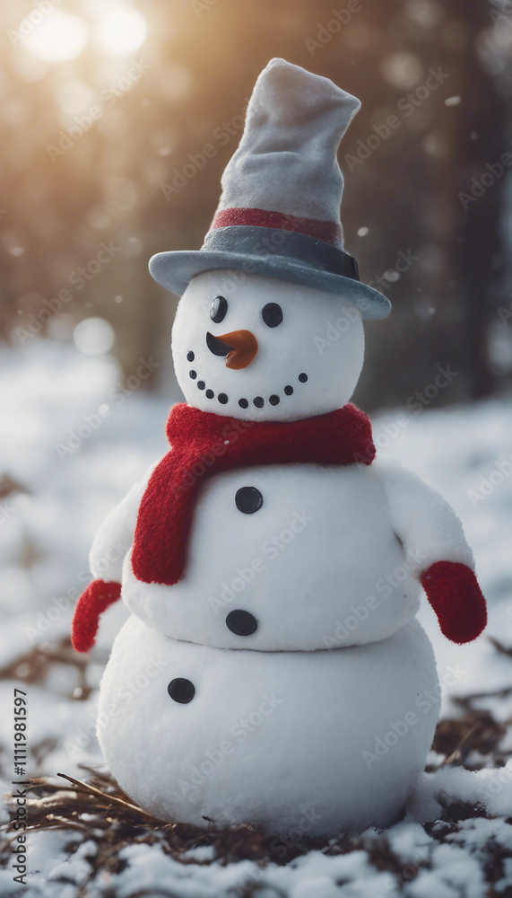 Snowman wearing a Christmas hat snowman outdoors nature vertical Snowman wearing a Christmas hat snowman outdoors nature vertical