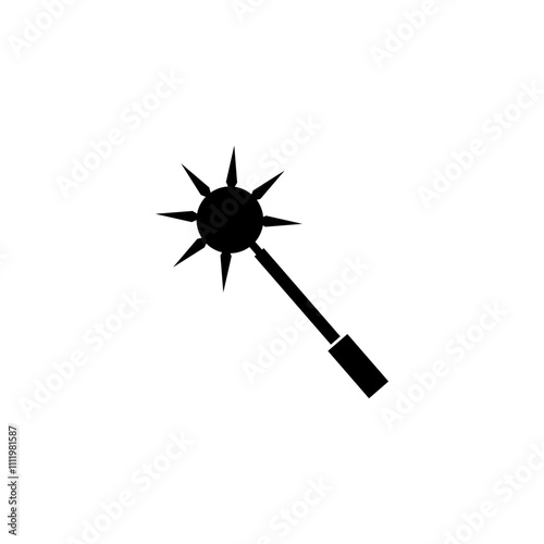 A minimalistic black vector icon of a medieval mace or Morgenstern, symbolizing power, barbarian warfare, and antique battles in a simple silhouette design.