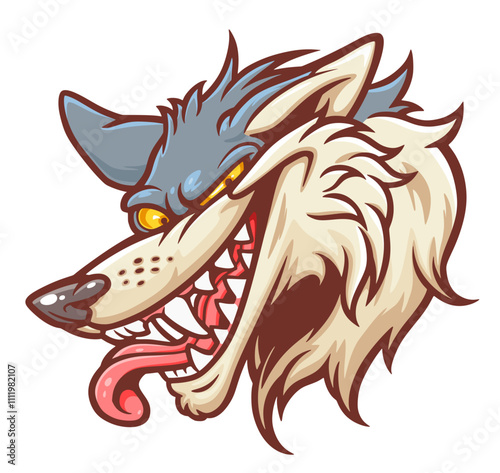 Bad wolf vector illustration. Head of a cartoon evil wolf with a cunning face. Vector illustration. photo