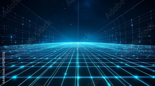 Futuristic Digital Landscape with Neon Grid  Stargazing View  and Space Background for Technology Imagery