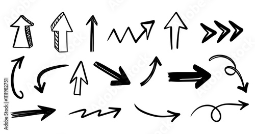 Vector Different Scribbles Arrows Marks Icons Set.