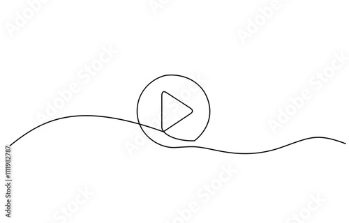 The play button is drawn as a continuous single line, One continuous drawing of a play button, Play button one line background. One continuous line drawing of play button. Vector illustration.