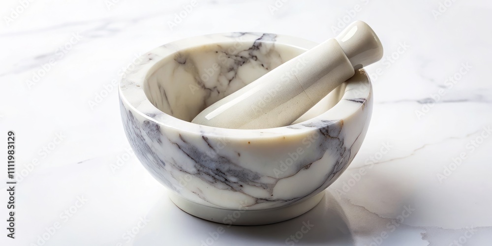 Top View of a Elegant Marble Mortar on a Crisp White Background, Perfect for Culinary and Kitchen Decor, Featuring a Smooth Surface and Subtle Veining for a Luxurious Touch Top View of a Elegant Marble Mortar on a Crisp White Background, Perfect for Culinary and Kitchen Decor, Featuring a Smooth Surface and Subtle Veining for a Luxurious Touch
