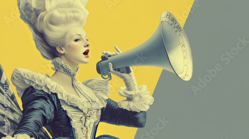 Lady with megaphone. Retro vibes.