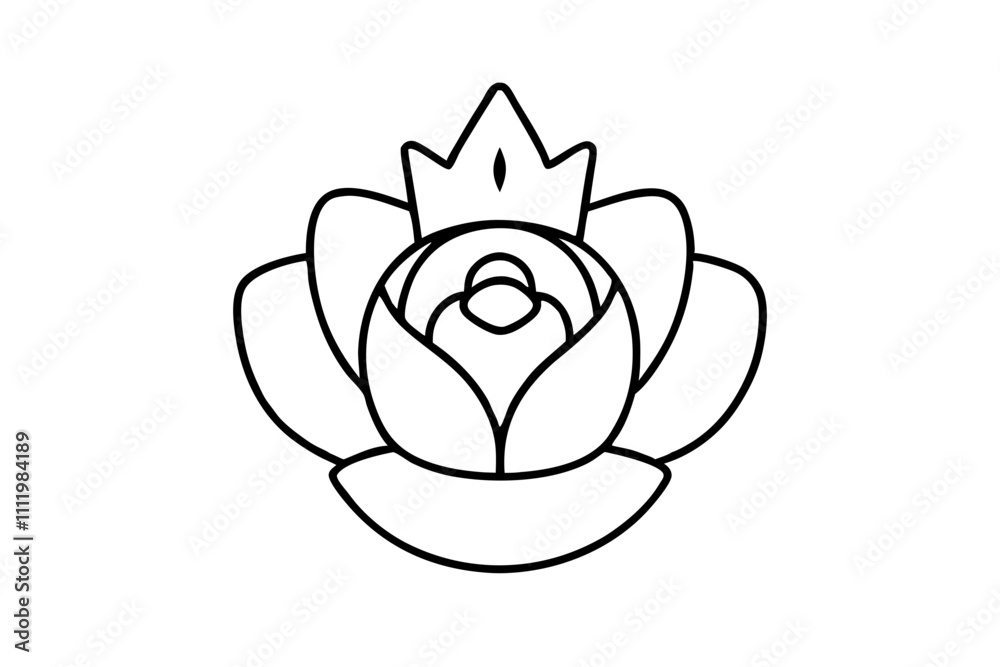 A simple Crowned Rose line art vector white background A simple Crowned Rose line art vector white background