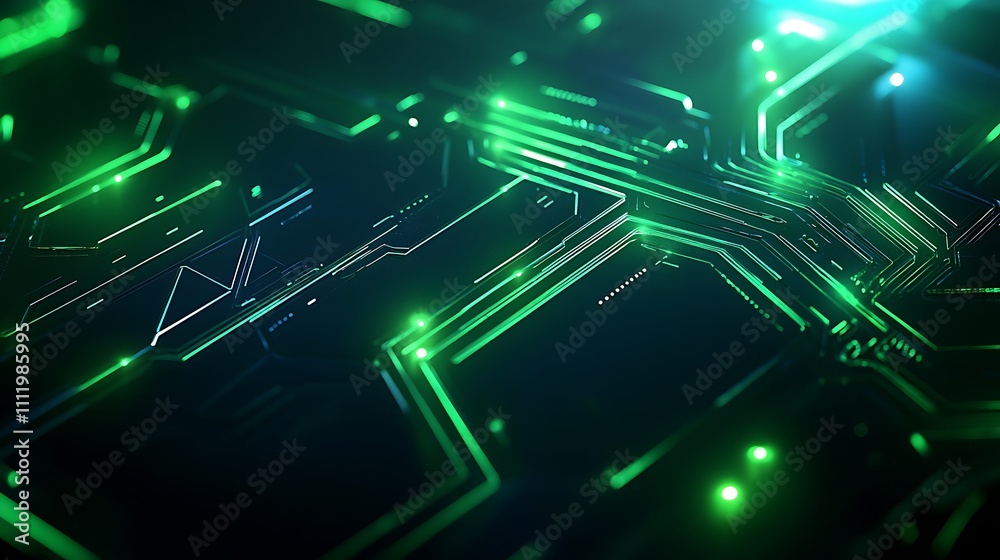 Futuristic Green Circuit Board Design with Glowing Lines and Abstract Technology Background Futuristic Green Circuit Board Design with Glowing Lines and Abstract Technology Background
