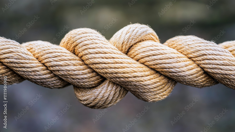 Fototapeta premium A close-up view of a tightly knotted rope demonstrating traditional tying techniques in an outdoor setting during daylight