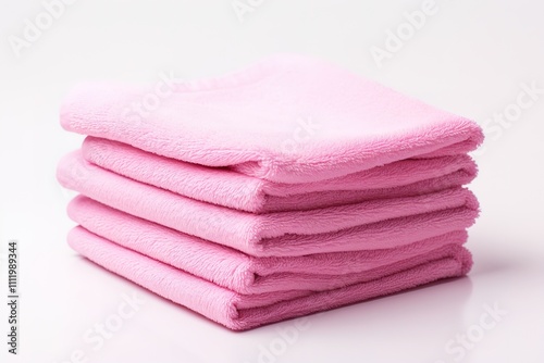 Stack of colorful towels on white background 