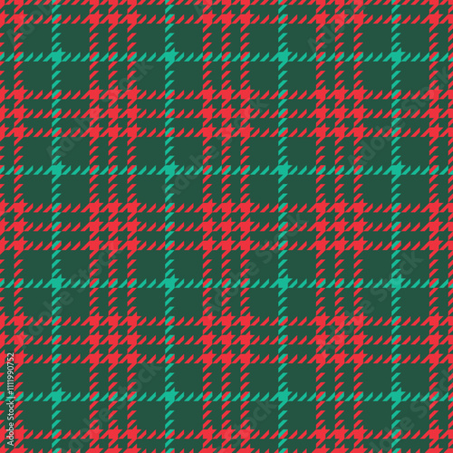 Christmas green and red winter classic tweed plaid style pattern. Geometric check print New Year gift paper wrap. Classical English background Glen plaid for textile fashion design, fleece shirts or