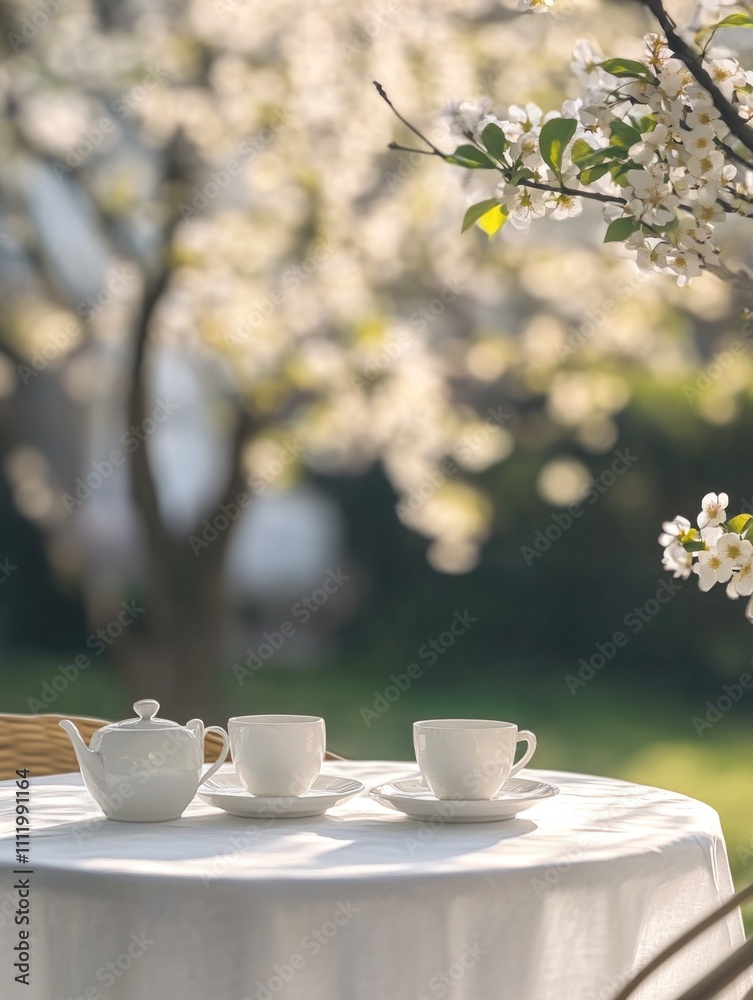 Table setting with two cups and saucers Table setting with two cups and saucers